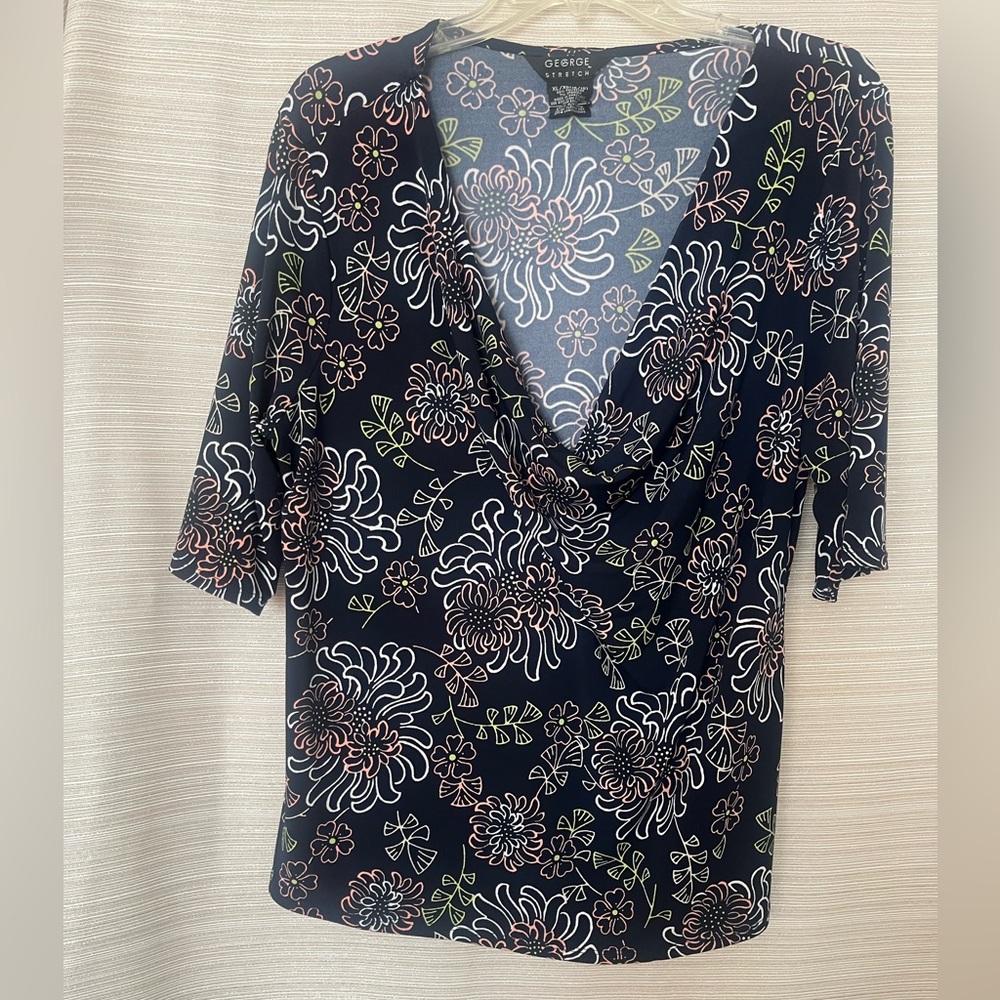 George Navy and Pink Stretch Top